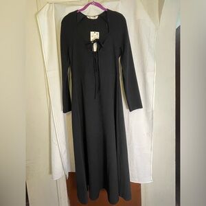 Zara Long Sleeve Black Full Length Dress with Two Front Peep Holes w/ Tie Size M